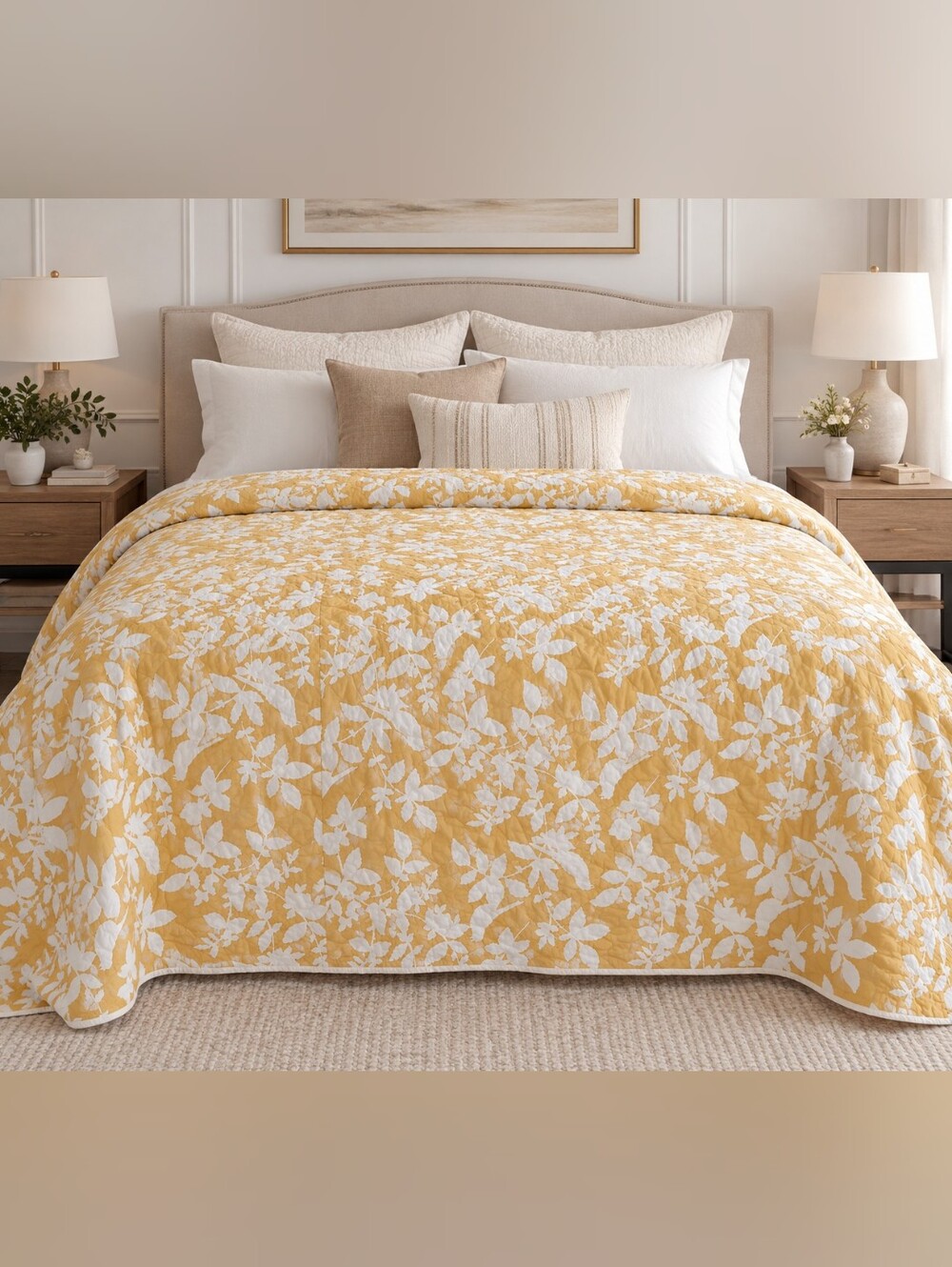 Yellow Floral Quilted Coverlet - Lightweight Floral Bedding